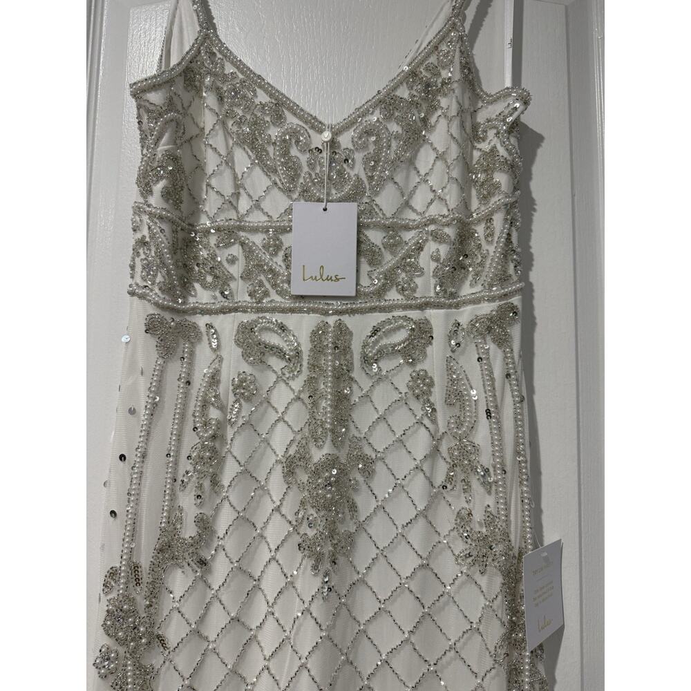 Lulus Luxe Bridal Ciella White Silver Beaded Mermaid Maxi Dress Wedding Gown M - Picture 6 of 16